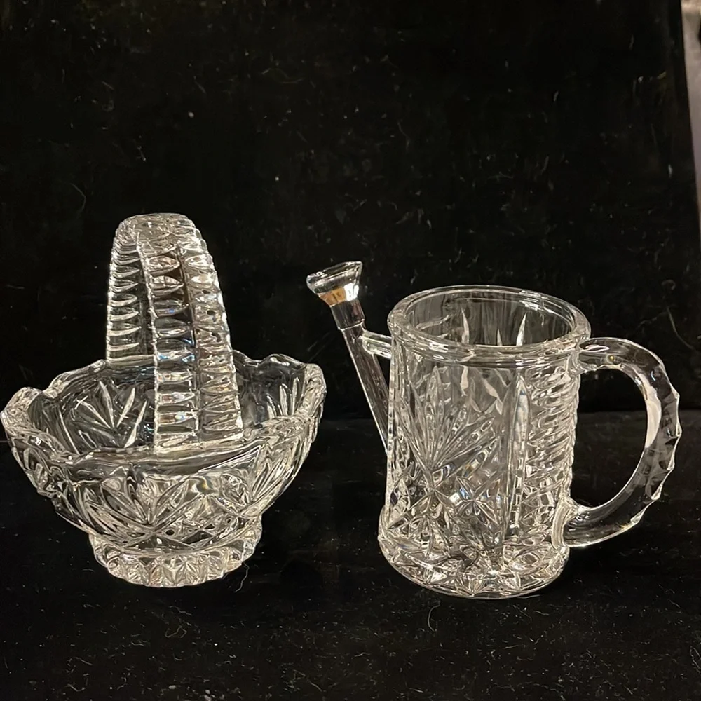 Lead Crystal Flower Basket and Watering Can-Beautiful Design